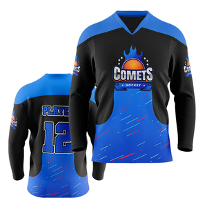 Maillot de hockey sur glace personnalisé sublimé pour homme, noir et rouge, manches longues, col en V, maille respirante, vêtements d'équipe, taille adulte - Product Image 2