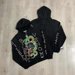 Sweat à capuche zippé brodé Silent Venom pour homme, coupe oversize, style streetwear, en molleton de coton noir personnalisé, tricoté pour l'hiver - Product Image 2