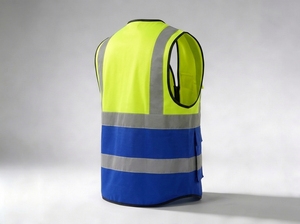 Chaleco de Seguridad Reflectante de Alta Visibilidad Naranja y Azul con Cremallera, Múltiples Bolsillos, Impermeable, de Algodón/Poliéster, Unisex - Product Image 3