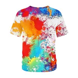 เสื้อยืดคอกลมถักสำหรับผู้ชาย ผ้าผสมคอตตอน/สแปนเด็กซ์/โพลีเอสเตอร์ 100% แขนสั้น ลายมัดย้อมสีรุ้ง พิมพ์โลโก้ด้านหน้า - Product Image 2