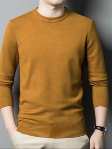 Nouveau pull en molleton tricoté pour homme automne/hiver, col rond, manches longues, couleur unie, broderie frontale, col côtelé pour un style décontracté - Product Image 3