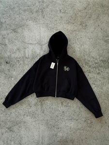 Custom Women's Cropped Zip Up Hoodie Oversized <b>Rhinestone</b> Logo Full Zip Fleece Hooded Sweatshirt Streetwear Cotton <b>Jacket</b> - Product Image 1