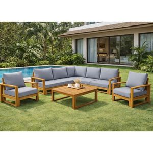 Sofa outdoor funiture made in Vietnam Thinh Phu outdoor furniture factory Garden Sofas Set (6pcs) acacia <b>wood</b> with cushion - Product Image 6
