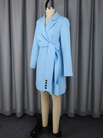 Robe Blazer Bleue Élégante pour Femme, Manches Longues, Col Revers, Ceinturée, Taille Empire, Boutonnée, Idéale pour le Bureau ou les Fêtes, Personnalisable