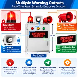 Sistema de Alerta de Terremotos de Alta Calidad, Sensor de Vibración, Panel de Alarma Audiovisual con Notificación por Telegrama - Product Image 4