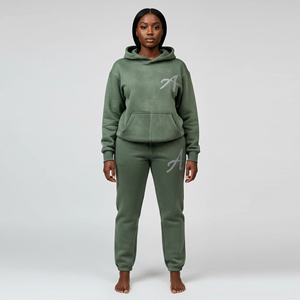 Conjunto de Chándal de Invierno de Dos Piezas para Mujer, Personalizado, de Spandex/Algodón, con Sudadera con Capucha de Forro Polar Cálido, Transpirable, Bordado de Alta Calidad - Product Image 6