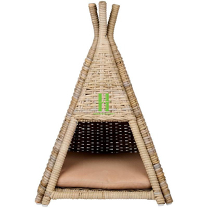 High Quality Customized OEM Indoor Cat <b>Bed</b> Handmade Rattan Cotton Pet Cage Animal Pattern Snap Button Belt Direct Wholesale HNH - Product Image 1