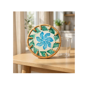 Classic Round <b>Ceramic</b> <b>Coaster</b> with Colorful MOP pattern Rattan Frame Eco-Friendly Tableware Placemats In Wholesale - Product Image 4