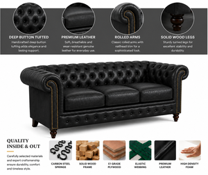 Eco-Friendly Top Grain Leather Chesterfield <b>Sofa</b> with Deep Button Tufting and Solid <b>Wood</b> <b>Frame</b> Leather <b>Sofa</b> - Product Image 4