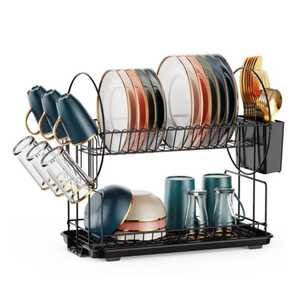 Premium 2 Tier Stackable Modern Dish <b>Drying</b> <b>Rack</b> Drainboard Carbon Steel Kitchen Counter Organizer Storage Shelf Wholesale - Product Image 3