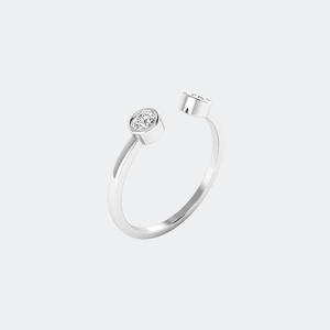 Bague manchette ouverte minimaliste en or avec deux diamants de laboratoire ronds sertis clos, 0,20 carats au total, couleur DEF, pureté VVS VS, taille brillant, bijoux fins - Product Image 1