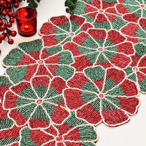 Handmade Christmas Flower Table <b>Runner</b> Red <b>Green</b> Fabric Mats Decorative Holiday Table Mat - Product Image 6