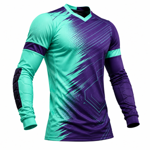 Maillot de gardien de but pour homme, violet et turquoise, à imprimé géométrique sublimé, avec protections coudières en mousse et évacuation de l'humidité - Product Image 1