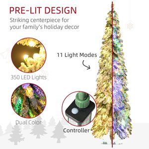 Albero di Natale Artificiale Sottile da 210 cm/7 piedi con Rami Innevati e Luci LED Bianche Calde/Colorate (Forma a Cascata) - Product Image 4
