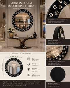 Miroir mural rond avec incrustations, design galet, miroir décoratif pour salle de bain, chambre à coucher, salon, moderne et élégant, à fixer au mur, 24 pouces - Product Image 4