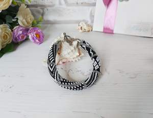 Pulsera geométrica de cuentas para mujer, joyería de ganchillo con cuentas de semillas, pulsera gruesa monocromática en blanco y negro, regalo. - Product Image 3