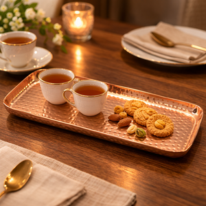 Nouveauté : Plateau de service en cuivre martelé |   Plateau élégant pour l'accueil à domicile et les cadeaux, décoration de table à manger au meilleur prix abordable - Product Image 5