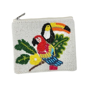 Monedero de cuentas con bordado artístico de pájaro exótico, tucán tropical y loro, mini bolso de mano con cremallera, diseño de hoja colorida, regalo para mujer, grande - Product Image 2