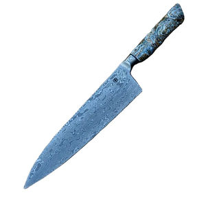 Couteau de chef moderne personnalisé fait main Burraq, lame en acier Damas de 8 pouces, épaisseur 3,0 mm, manche en bois, étui en cuir - Product Image 1