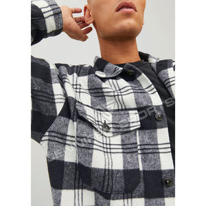 เสื้อเชิ้ตแขนยาวผ้าวูลฟลานเนล 100% สำหรับผู้ชาย ขายส่ง แบบลำลองสำหรับฤดูหนาว สีพื้น ปักโลโก้ได้ตามสั่ง - Product Image 3