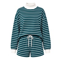 Ensemble décontracté deux pièces pour femme : Sweat-shirt oversize rayé à col montant et short ample en polyester respirant