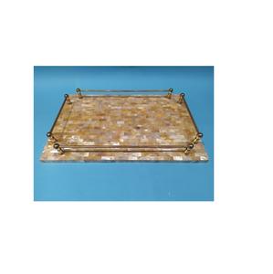 Bandeja de nácar real para tocador, mesa de comedor o mesa de café, organizador de bandejas decorativas - Product Image 1