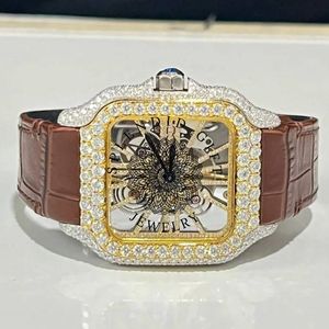 Luxury Men's Quartz <b>Watch</b> Moissanite Silver <b>Case</b> Leather Band Analog ETA Movement Sapphire Crystal Dial 10m Water Resistance - Product Image 1