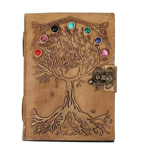Diario de Cuero Genuino Vintage, Grimoire de las Siete Piedras con Diseño de Árbol de la Vida, con Borde Irregular, para Brujas y Hechizos Místicos - Product Image 4