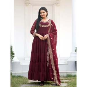 Vestido de Georgette con Diseño en Línea A y Bordado de Lentejuelas, Elegante Vestido con Bordado de Lentejuelas - Product Image 2