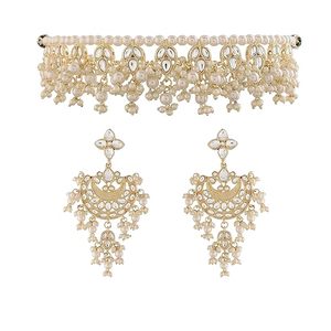 Elegante conjunto de joyería indio de perlas en capas, collar largo Kundan, pulsera de aleación de circonita, ideal para bodas, compromisos y fiestas. - Product Image 1