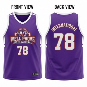 Maillot de basketball sans manches personnalisé par sublimation, maille polyester 160 GSM, séchage rapide, panneaux latéraux blancs, impression numérique, devant avec nom de l'équipe - Product Image 1