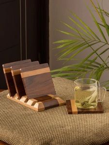 Sous-verres carrés en bois naturel et résine époxy de noyer, résistants à la chaleur, écologiques, finition imperméable, style Zen asiatique premium - Product Image 5