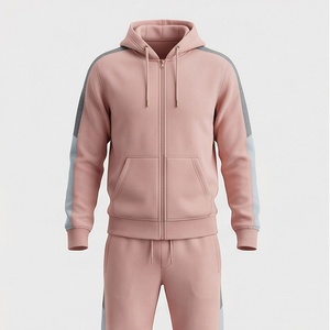 Unisex <b>Pink</b> Color Blocking <b>Tracksuit</b> Hooded Zipper Full Sleeve Casual Sportswear Adult Autumn Wear - Product Image 1