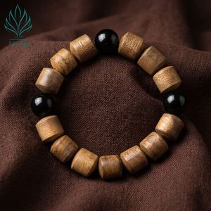 Bracelet en bois d'agar naturel, best-seller, longueur 20 cm, AL-SB-0015-12, avec 3 perles de corail au dos et 14 perles de bois d'agar en forme de baril - Product Image 4
