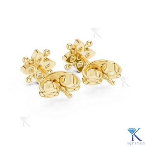 Lab Grown Diamond Beaded Floral Snowflake <b>Stud</b> Earrings 4 Stone Cluster 14K 18K Solid Gold Luxury Women's Wedding Anniversary - Product Image 6