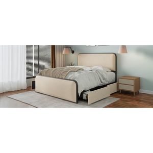 Modern Heavy Duty Metal <b>Bed</b> <b>Frame</b> <b>with</b> Curved Upholstered Headboard & Footboard 4 Storage <b>Drawers</b> <b>King</b> <b>Size</b> - Product Image 4