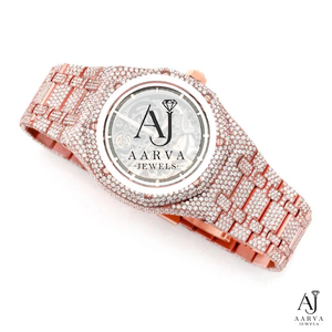 Reloj de Cuarzo de Acero Inoxidable con Moissanita en Tono Oro Rosa, Esfera Octogonal de 41 mm, Correa con Hebilla, Números Romanos, Lujoso y Moderno - Product Image 1
