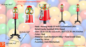 Kwang Hsieh 15 "Vintage Candy Machine Máquina Expendedora de chocolate Big Gumball Machine - Product Image 5