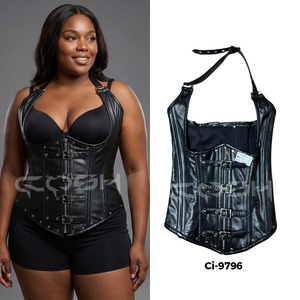 Corsé Steampunk de Cuero Negro para Mujer con Cierres Ajustables |   Corsé gótico para fiestas - Product Image 5