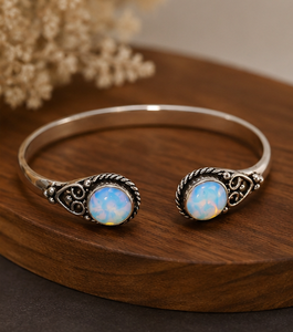 Jewelry Town Designer Opalite Two Stone Bezel Set Adjustable <b>Cuff</b> <b>Bracelet</b> Handmade Brass Gold/<b>Silver</b> Plated Unisex Classic Gift - Product Image 4
