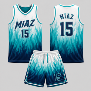 Conjunto de Camiseta y Pantalones Cortos de Baloncesto MIAZ Sublimados, Degradado Azul Blanco 15, Ropa Deportiva Unisex para Adultos, 100% Poliéster de Secado Rápido - Product Image 1