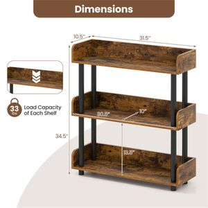 Libreria Industriale Rustica Marrone a 3 Ripiani, 33 Libbre per Ripiano, Organizzatore con Protezioni Anti-Caduta per Hotel - Product Image 4
