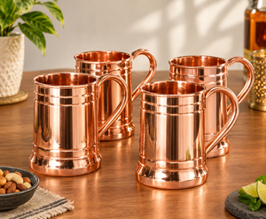 Taza de Cobre Sólido de Lujo Estilo Country, 99.98% Cobre Puro, Taza para Moscow Mule o Cerveza, Diseño Floral, Acabado Pulido Brillante, Ideal para Regalo - Product Image 1