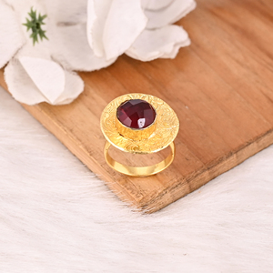 Stylish Gold Plated Hydro Brass Round Gemstone <b>Ring</b> with Collet Setting for <b>Women</b> - Product Image 4