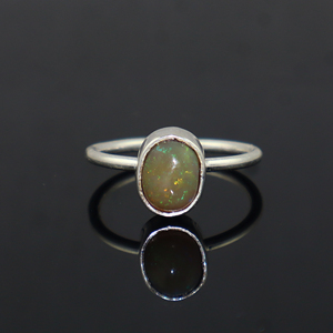 Anillo Ajustable de Plata de Ley 925 con Ópalo de Fuego Etíope Natural, Forma Ovalada, Joyería para Mujeres y Niñas, Estilo Real - Product Image 1