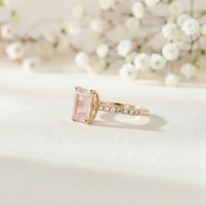925 Sterling <b>Silver</b> Classic Natural Rose Quartz <b>Emerald</b> Cut Handmade <b>Ring</b> for Wedding Engagement Anniversary or Party Gift - Product Image 2