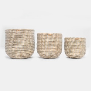 Juego de 3 cestas cilíndricas de mimbre hechas a mano, cestas de almacenamiento artesanales, venta al por mayor, ecológicas, hechas en Vietnam - Product Image 2