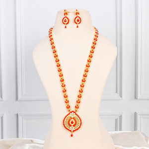 Wholesale Price Traditional South Indian Coral <b>Necklace</b> Set 22K Gold Plated Bridal Jewelry Wedding Wear - Product Image 1