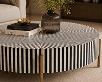 Table basse ronde moderne faite à la main, noire et blanche, en bois, meuble d'appoint pour salon