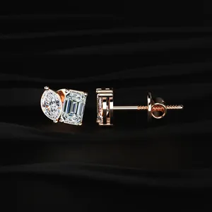 Marquise & <b>Emerald</b> Cut Lab Grown Diamond <b>Earrings</b> trendy Stud <b>Earrings</b> Casual Diamond <b>Earrings</b> Luxury Diamond Stud <b>Earrings</b> - Product Image 5